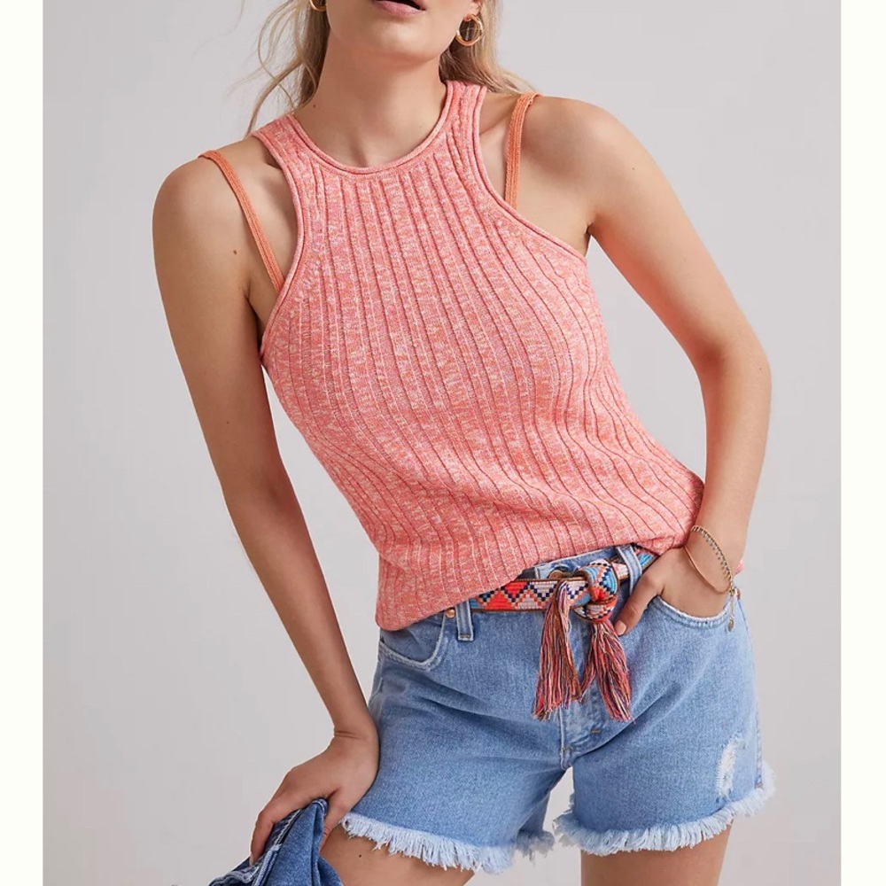 Anthropologie Knit High-Neck Tank PINK
